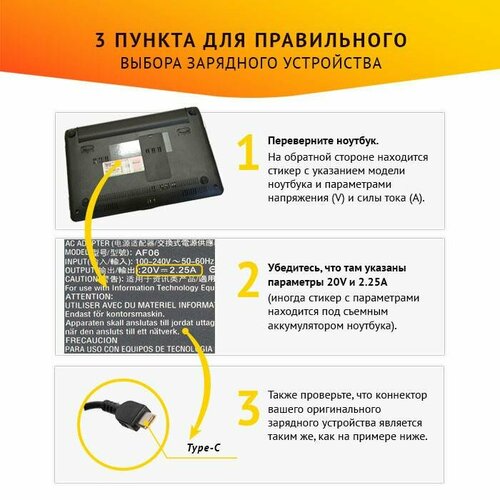 Зарядное устройство (БП) для ноутбука Lenovo 20V 2.25A 45W Type-C