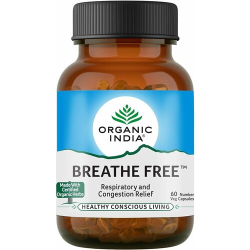 BREATHE FREE Respiratory & Congestion Relief, Organic India (бриз ФРИ (свободное дыхание), Облегчение дыхания и заложенности, Органик Индия), 60 капс.