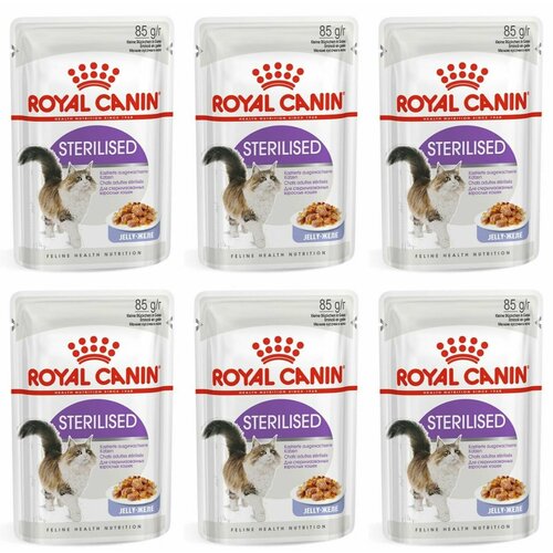 Royal Canin Корм влажный для стерилизованных кошек и кастрированных котов Sterilised, кусочки в желе, 85 гр, 6 шт корм для стерилизованных кошек royal canin sterilised кусочки в соусе 85 г