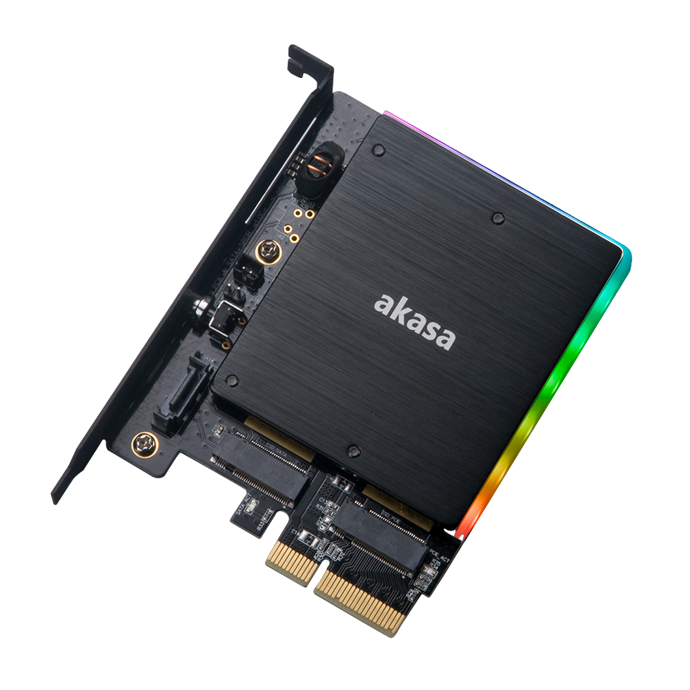 Адаптер ARGB с радиатором AKASA для M.2 SATA/PCI-e SSD в PCI-e AK-PCCM2P-03