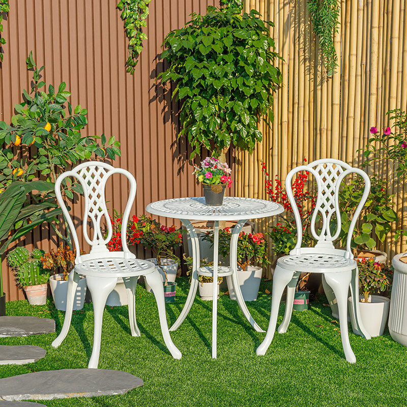 Комплект мебели Набор садовой мебели  садовой металлическая мебели для дачи для сада Обеденный стол 1 шт  Стулья садовые 2 шт. Узор подсолнуха Белый