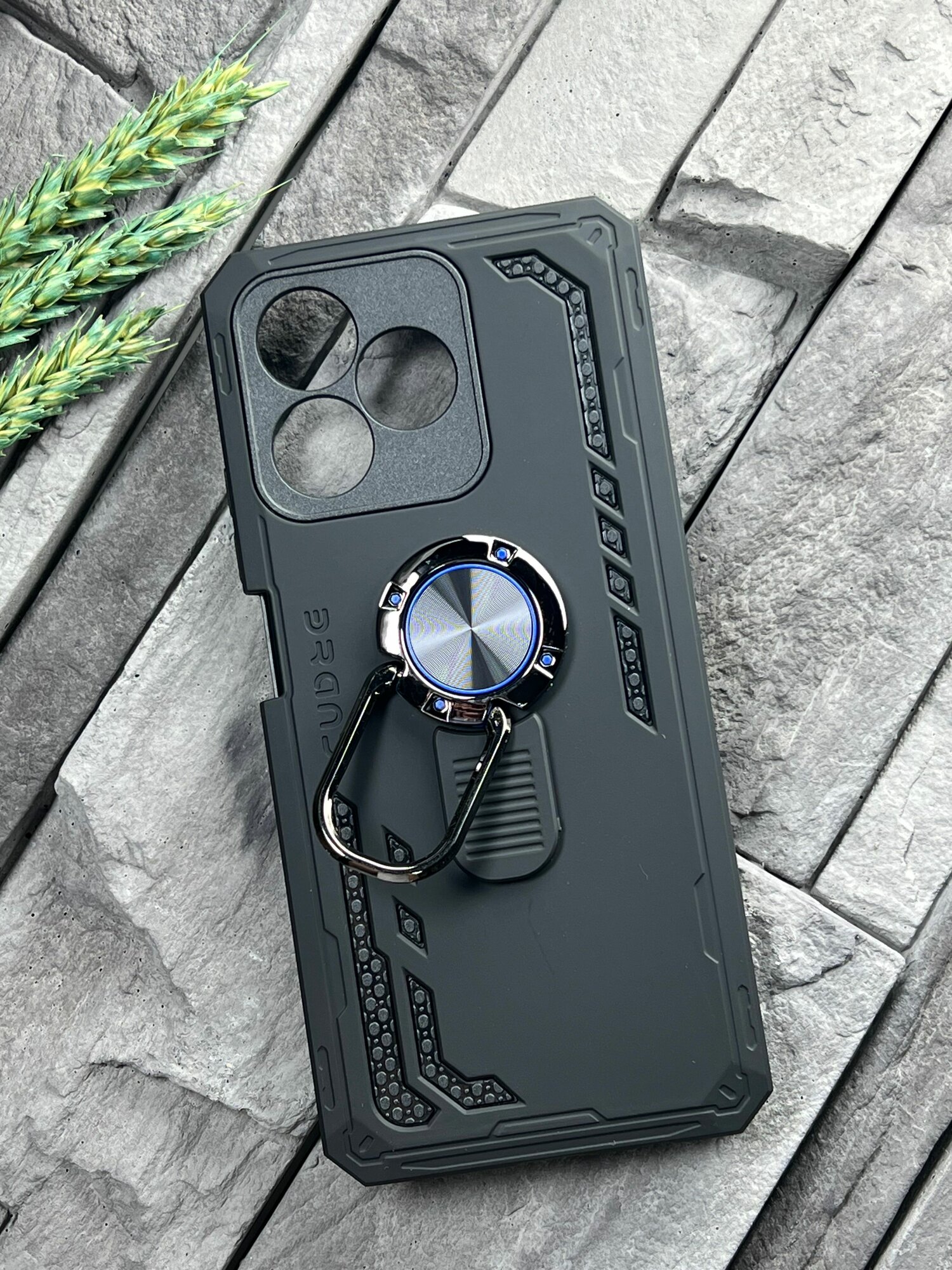 Чехол противоударный для Realme C53 / Realme C51 / Realme Note 50 с функцией подставки, с кольцом-держателем, ударопрочный, усиленный, черный (1) — фото 1