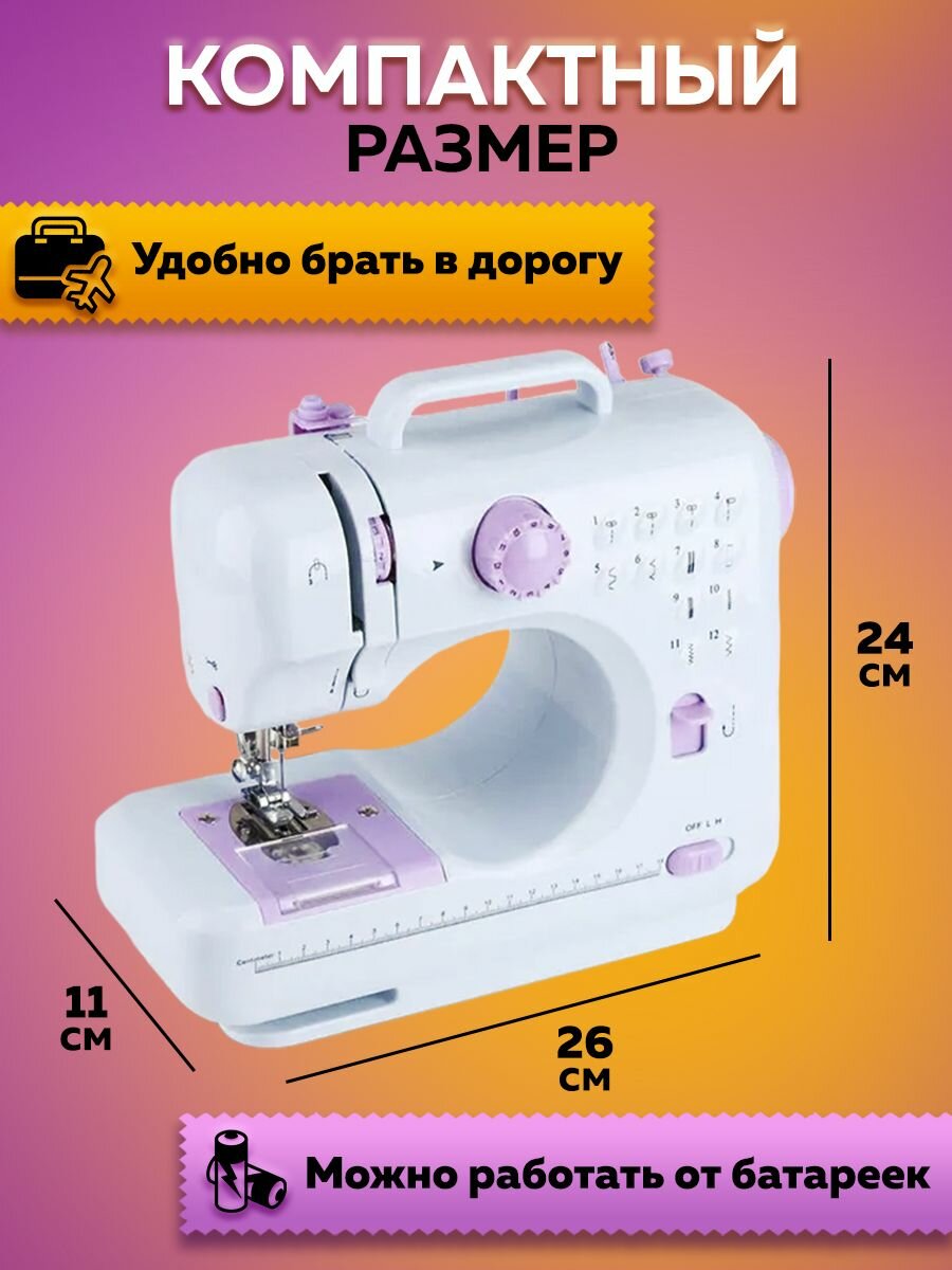 Портативная швейная машинка Classmark WJ23071901 электрическая от сети и батареек, реверс, регулировка скорости, нитевдеватель и подсветка, полуавтомат, 350 стежков/мин, 12 видов строчек