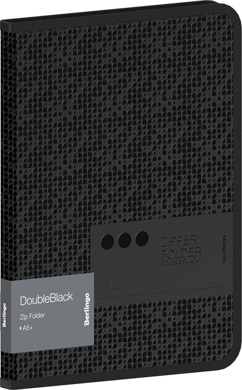 Папка на молнии Berlingo "DoubleBlack" А5+, 600мкм, черная, с рисунком (4 шт)
