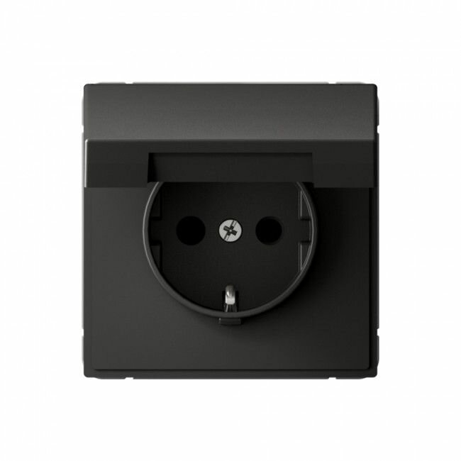 фото Розетка 2К+З ArtGallery 16А IP20 250В с заземлением со шторками с крышкой Systeme Electric/Schneider Electric механизм скрытая установка базальт GAL001446