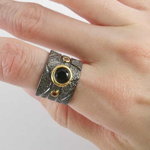 Кольцо Antik Hobby, размер 17, черный, оранжевый кольцо antik hobby размер 17 серебряный оранжевый