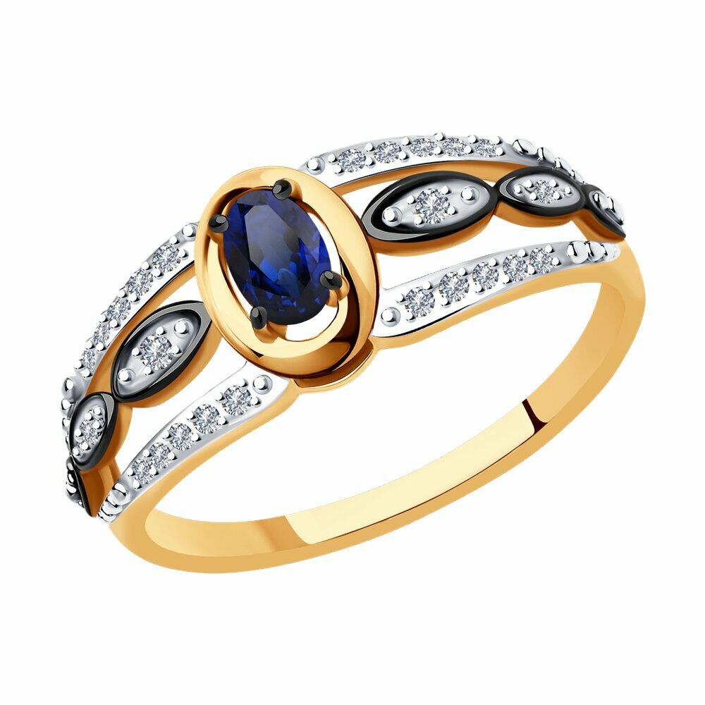 Кольцо Diamant online, красное золото, 585 проба, бриллиант, сапфир