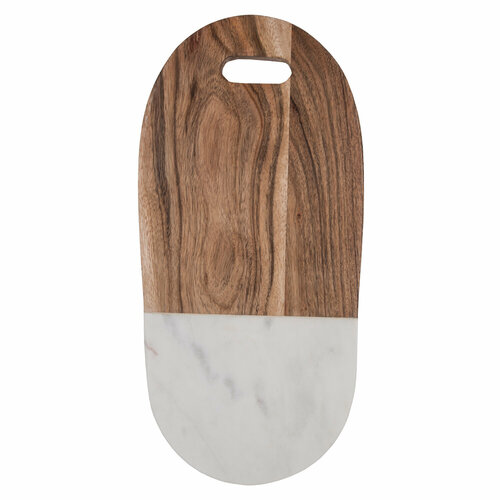 Доска разделочная сервировочная из белого мрамора и дерева акации овальная Borghouse размером 41х20 см 1625₽
