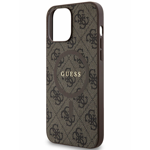 Guess для iPhone 13 Pro Max чехол PU 4G Colored ring Metal logo Hard Brown (MagSafe)