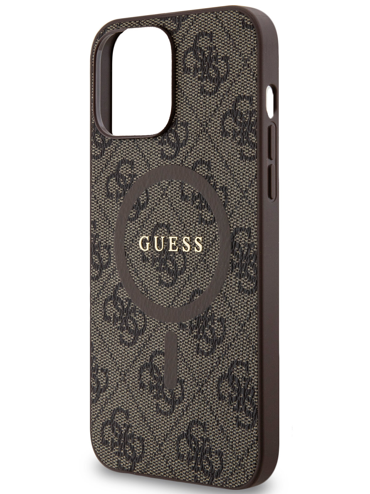 Guess для iPhone 13 Pro Max чехол PU 4G Colored ring Metal logo Hard Brown (MagSafe)