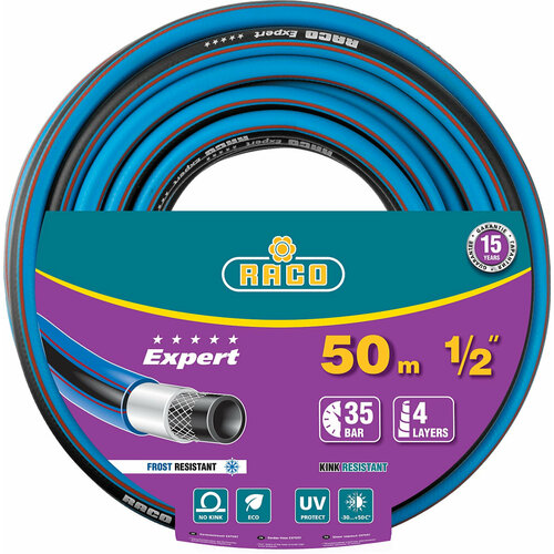 RACO EXPERT, 1/2, 50 м, 35 атм, четырёхслойный, армированный, поливочный шланг (40302-1/2-50) шланг raco comfort 1 2 20 м