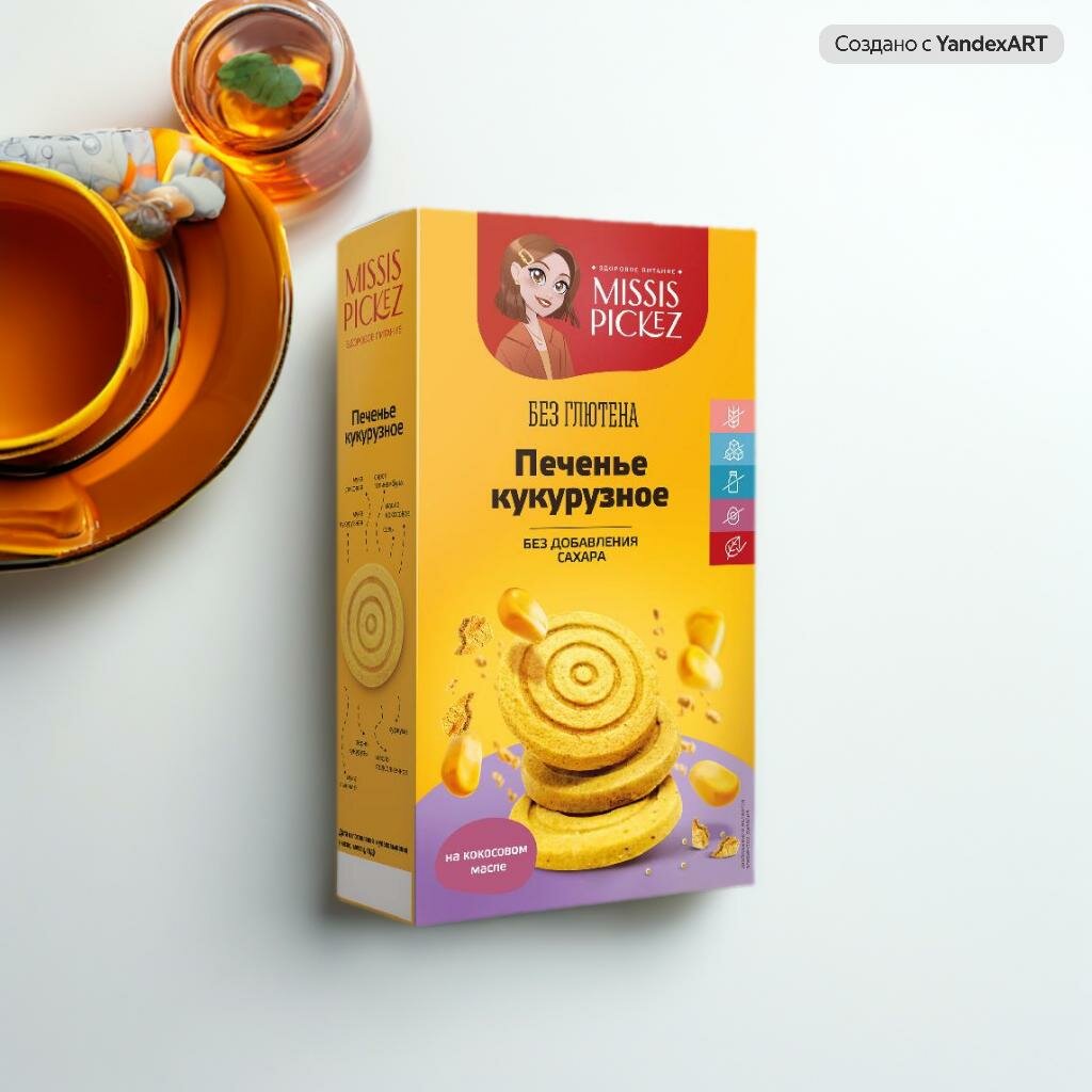 Продукты Без Сахара NEW! Печенье песочное Кукурузное, без сахара И без глютена, Missis Pickez 100г
