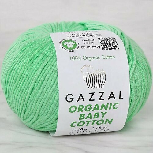 Пряжа Gazzal ORGANIC BABY COTTON 421 салатовый (10 мотков)