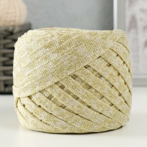 Трикотажная пряжа Риббон с люрексом 85м1705 гр Экрю люрекс Золото 1075₽