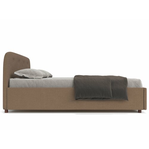 Двуспальная кровать Soft Element Эльба 140х200 Brown с мягким изголовьем с подъемным механизмом с ящиками рогожка коричневый на ножках 34971₽