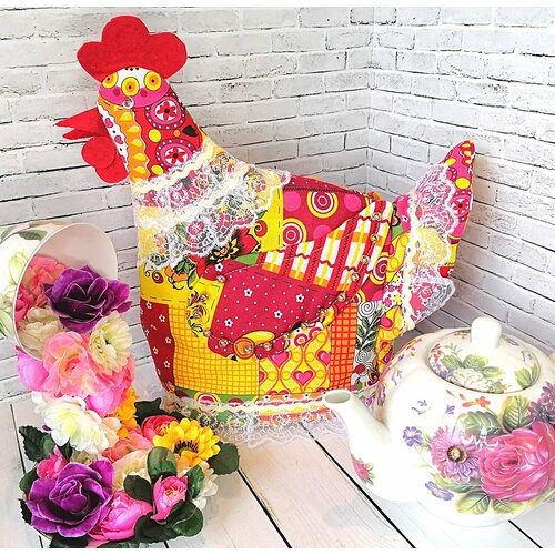 Грелка для заварочного чайника Курочка Пеструшечка 25х30 см бязь синтепух авторская работа 1690₽