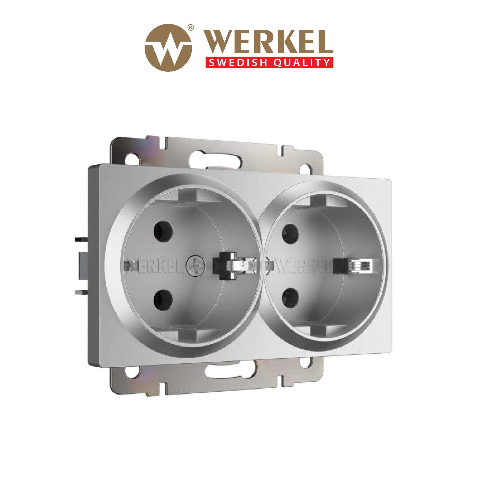 Розетка двойная с заземлением Werkel W1172006 серебряный IP20