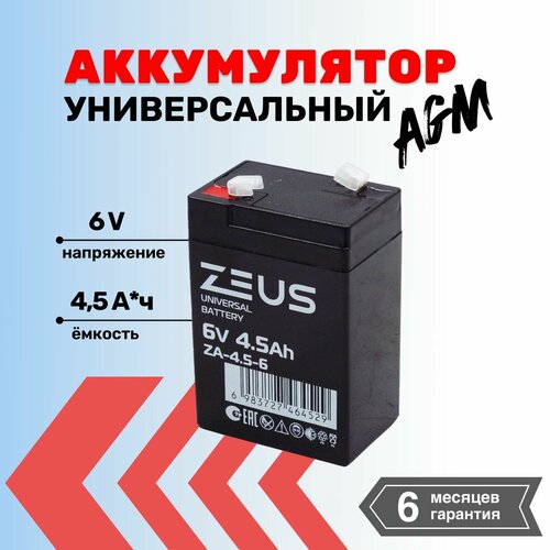 Аккумулятор для ИБПсистем сигнализациидетского электромобиля Zeus 45 АЧ 6В 1750₽