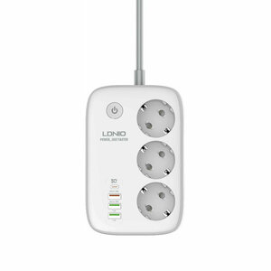 Сетевой удлинитель LDNIO SEW3452 2м, Wi-Fi упр, 3 розетки 2500W, 4 USB: QC 3.0+PD 3.0 30W, White