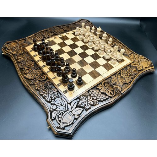 шахматы в ларце авторские резные аристократ большие Деревянные Резные Авторские Шахматы 3в1 Аристократ большие 50см