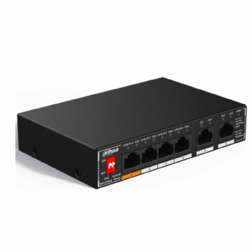 DAHUA Коммутаторы DH-SG1006P 6-портовый гигабитный неуправляемый коммутатор c PoE 4xRJ45 1Gb PoE 2xRJ45 1Gb uplink суммарно 60Вт коммутация 14 3990₽