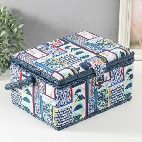 Шкатулка для рукоделия Пэчворк Синие цветы 19х26х145 см 3814₽