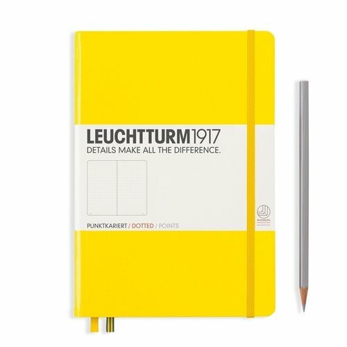 Записная книжка Leuchtturm A5, в точку, лимонная, 251 страниц, твердая обложка