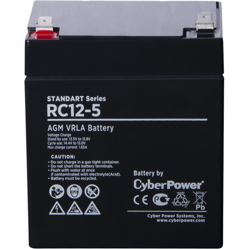 CyberPower Аккумуляторная батарея RC 12-5 12V/5Ah {клемма F2, ДхШхВ 90х70х101мм, высота с клеммами107, вес 1,7кг, сро