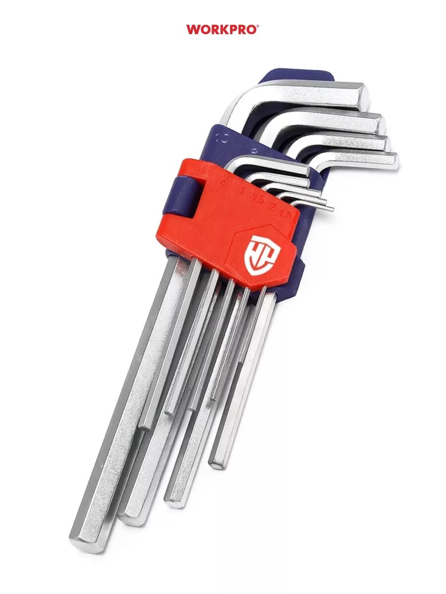 Набор шестигранных ключей WorkPro WP222004, сталь CR-V, хромированное покрытие, 9 шт — фото 1