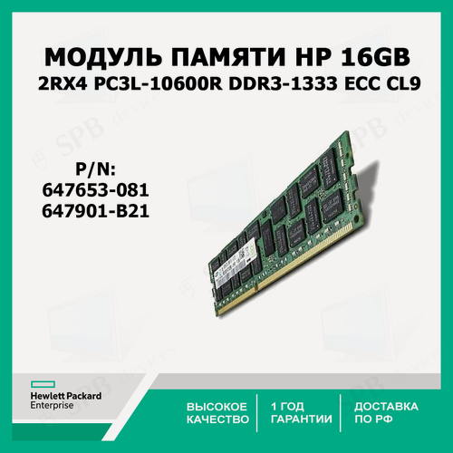 Изображение товара Модуль памяти для сервера HP 16Gb (1х16GB) 2Rx4 PC3L-10600R DDR3-1333 ECC CL9 647901-B21, 647653-081 oem