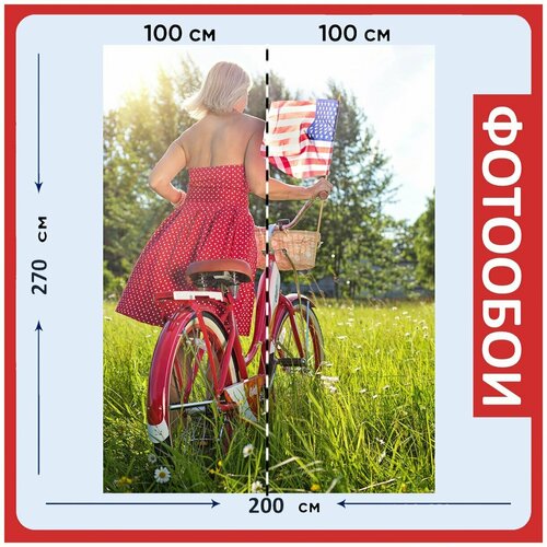 Фотообои Женщина с велосипеда красный велосипед 200x270 см флизелиновыена стену 2970₽