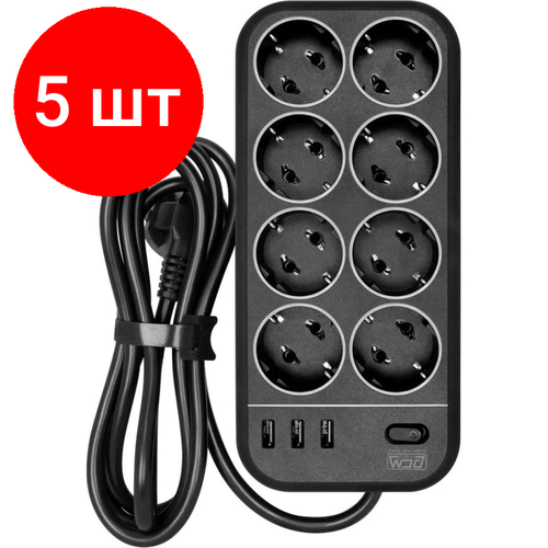Комплект 5 штук Сетевой фильтр Powercom SP-08 USB03AB 18 m 8 розеток черный 22943₽