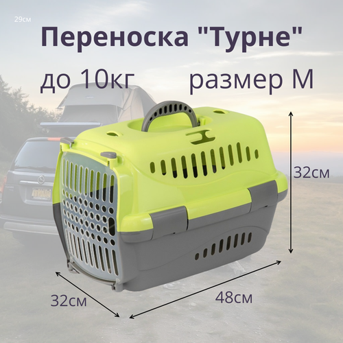 Переноска для животных Zooexpress Турне M с прозрачной пластиковой дверцей зеленая, 48 х 32 х 29,5см