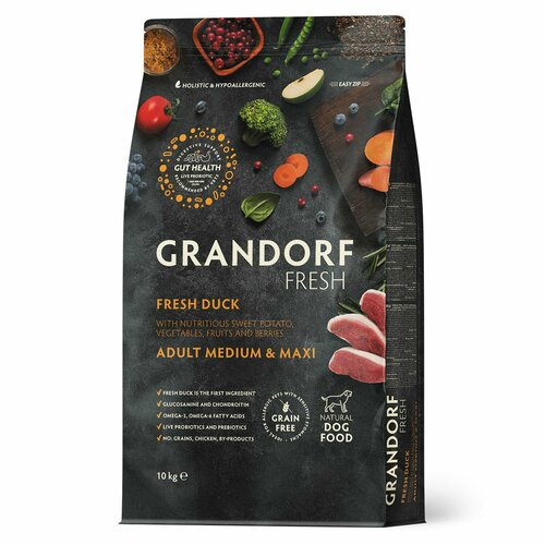 Сухой корм для собак GRANDORF Fresh холистик для средних и крупных пород утка с бататом 10 кг