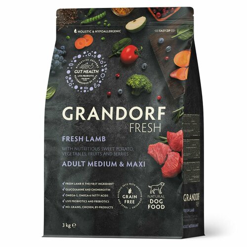 Сухой корм для собак GRANDORF Fresh холистик для средних и крупных пород ягненок с бататом 3 кг