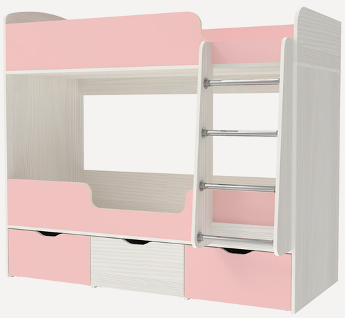 Изображение товара Кровать двухъярусная Малыш Двойняшка 70х160 Белое Дерево Розовый