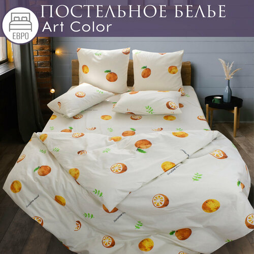 Постельное белье 2 спальное с апельсинами Cleo Art Color комплект полисатин 2976₽