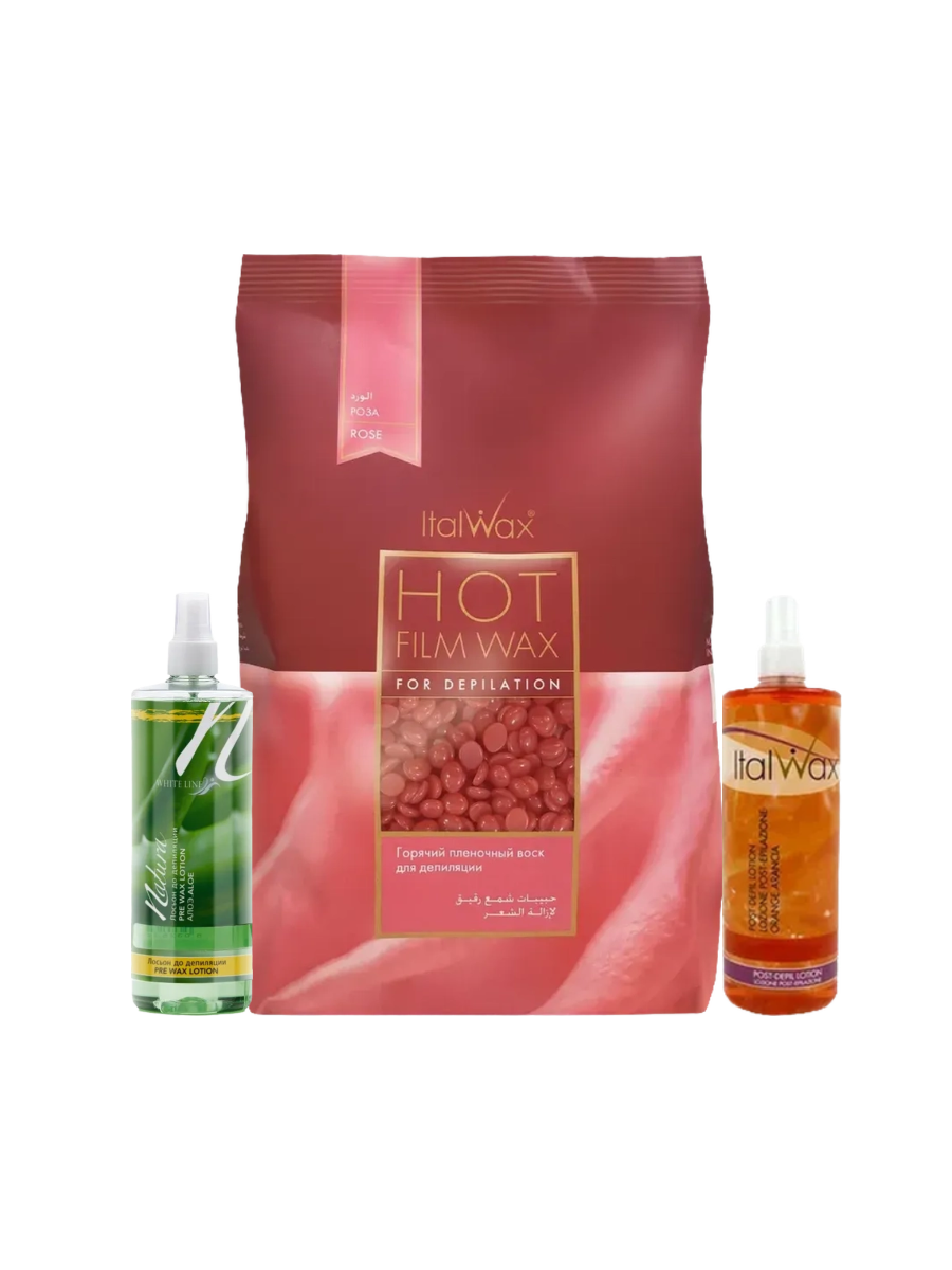 Воск в гранулах Роза ITALWAX NATURA Rose ,1000гр+(Набор уход до/после Лосьон Алоэ, Апельсин,250 мл)
