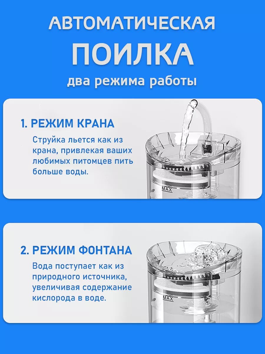 Автоматическая поилка фонтан для кошек и собак с датчиком движения — фото 1