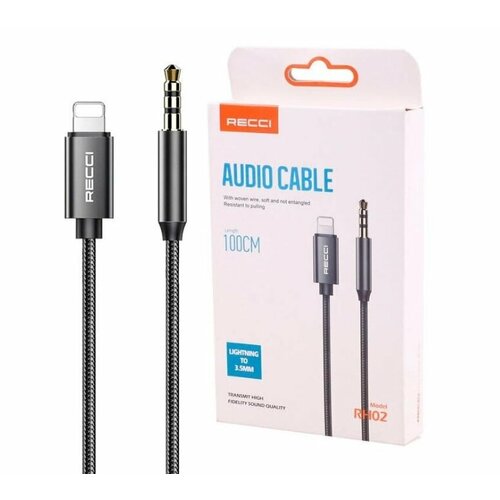 Аудиокабель AUX Lightning to 35mm Recci RH02 1 метр - Черный 1442₽