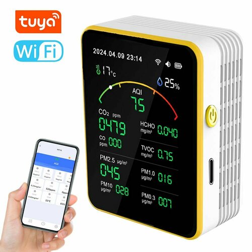 Tuya WiFi 15in1 Детектор качества воздуха Бытовой портативный AQI PM03 PM10 6825₽