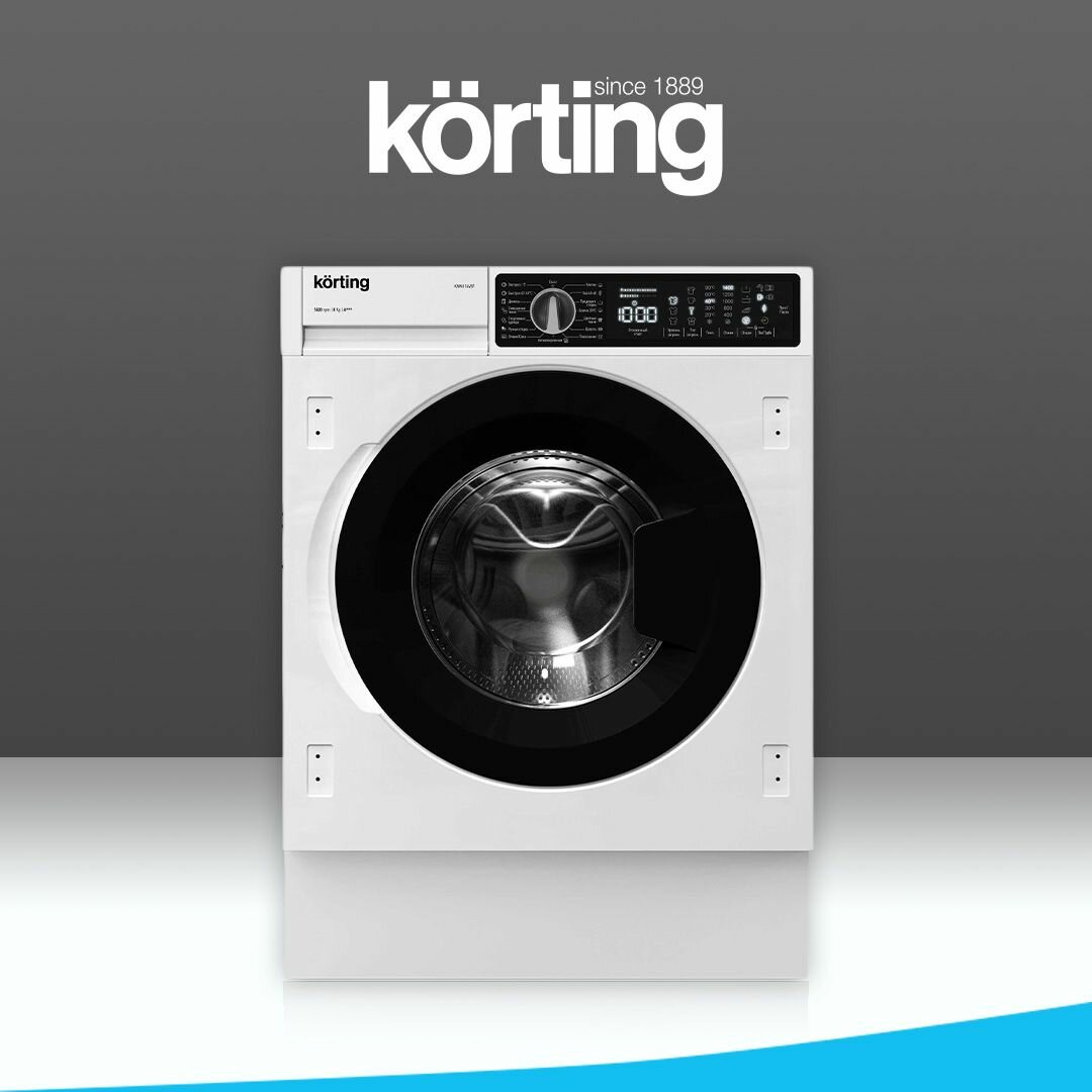 Встраиваемая стиральная машина Korting KWMI 14V87 загрузка 8 кг, отжим 1400 оборотов, A+++, белая