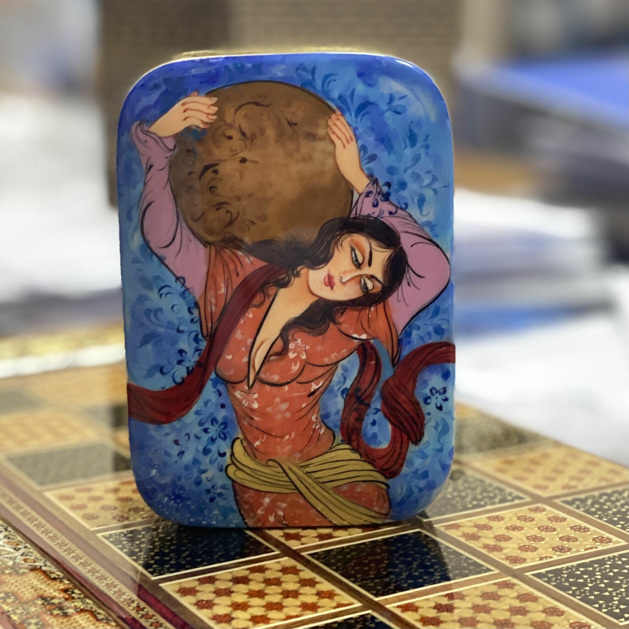 Чехол-футляр Персидский базар "Иран Ручная Работа", для карт, дерево, голубой/сиреневый/бирюзовый/светло-синий