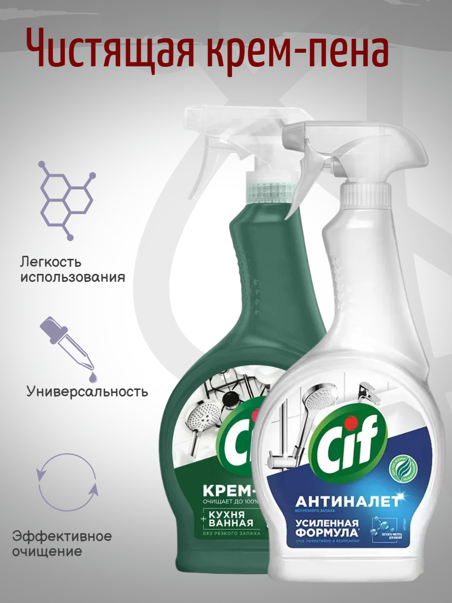 Чистящая крем-пена CIF 500мл, Чистящее средство для ванной, 500 мл