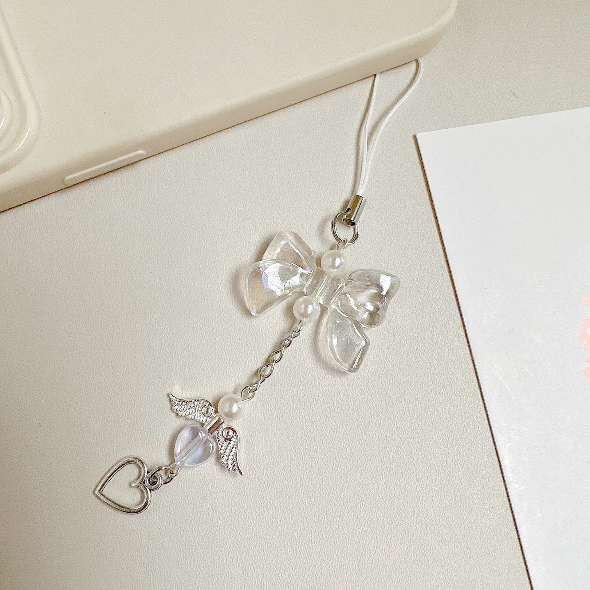 Подвеска для телефона Y2K цепочка для телефона модный кулон ремешок с бантом ремешок для мобильного телефона милый шнур для ключей для девочек мобильный ремешок ювелирное изделие подарок D