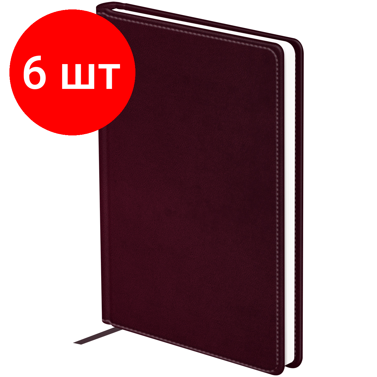 Комплект 6 шт, Ежедневник недатированный, А6, 136л, твердый переплет, кожзам, BG "Winner. Violet", бургунди