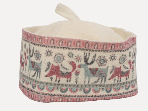 Изображение товара Шапка банная "Лисы-Лоси", скандинавский стиль, фетр, с принтом, белая, розовая