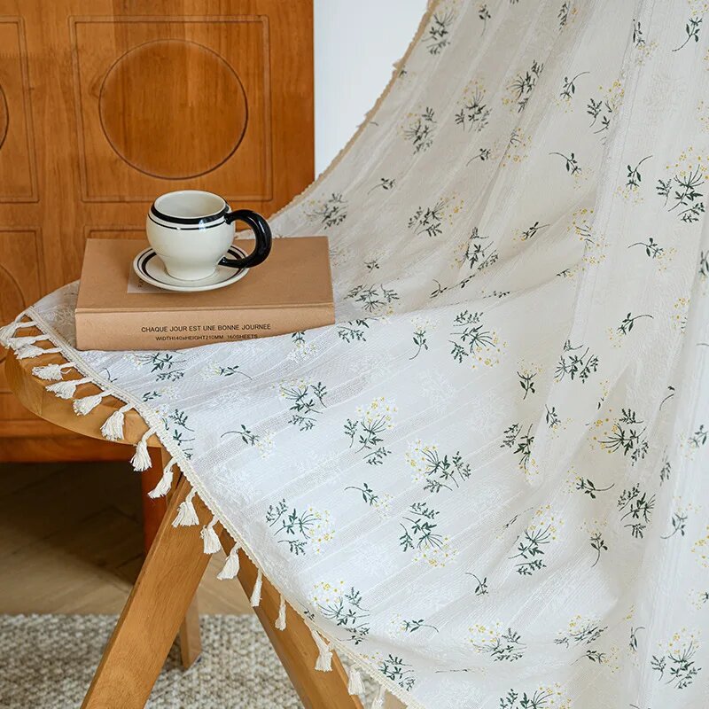 Полузатемняющие шторы в цветочек для гостиной хлопковые богемные оконные занавески с кисточками с карманом для удочки 1 панель