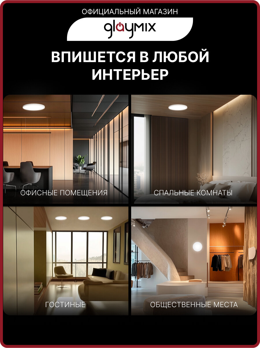 Люстра потолочная светодиодная 24 Вт / светильник накладной для кухни, спальни, зала, гостиной комнаты, детской, прихожей, гаража / настенный круглый — фото 1