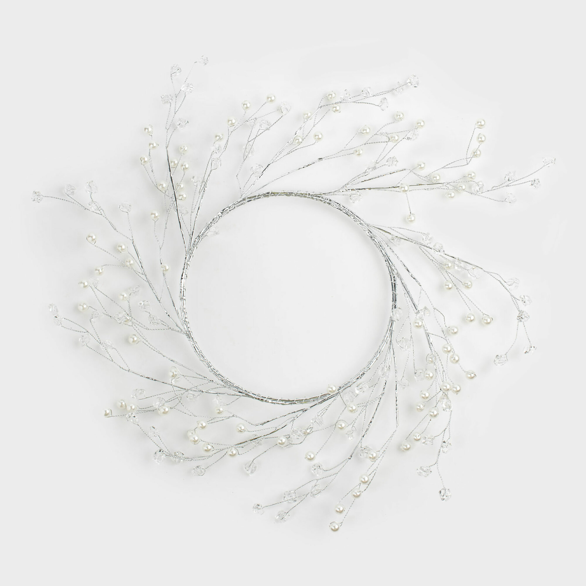 Венок декоративный 15/30 см пластик/металл Серебристые кристаллы с бусинами Balls decor